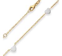 1,4 mm Pulsera Cadena Fantasía Corazones 585 Oro Amarillo/Blanco 19 cm