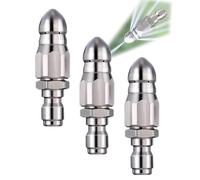1/4" Quick Connect Stainless Nozzle Set for High Pressure Sewer Jetter, Drain Pipe Cleaning Tool, 2025 New 7 Holes 5800PSI High-Pressure Rotating Spray (3PCS)