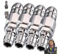 1/4" Quick Connect Stainless Nozzle Set, Gutter Cleaning Tools, Pressure Sprayer with High Pressure Rotating Nozzle, One in Front & Six in Back Spout, for Unclogging a Clogged Pipe (4PCS)