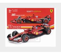 Bburago - Ferrari SF-24 Fórmula 1 GP Monza 2024#16 Leclerc, Modelo de Coche diecast a Escala 1:43 con Casco y Vitrina, réplica Oficial Ferrari, Edad Recomendada 14+ años