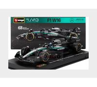 Bburago - Mercedes-AMG W16 2025#63 Russell, Coche diecast a Escala 1:43 con Vitrina expositora, réplica Detallada del F1 Mercedes, Base incluida, Licencia Oficial, Edad Recomendada 14+ años