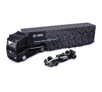 Bburago - Mercedes-AMG Semi Truck con Mercedes W15 (2024) #63 Russell, Set Diecast a Escala 1:44, Camión Detallado con Coche de F1, Licencia Oficial Mercedes, Edad Recomendada 3+ Años