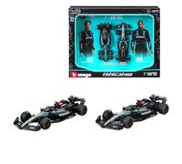 Bburago F1 Formula 1MERCEDES AMG W15 (2024) - HAMILTON AND RUSSELL - Paquete de 2 - Escala 1:43 - Réplica coleccionable de modelos de autos de carreras increíblemente detallados, varios colores