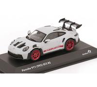 Solido Modelo 1:43 Porsche 911 992 GT3 RS 2023 Gran alerón, llantas Blanco con acentos rojos