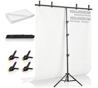 1.5 * 2 M Fondo de Fotográfico Bianco con Soporte,Sistema de Telón en Forma de T,4 Pinzas de Resorte y Bolso Portátil,para Estudios Fotográficos, Fiestas,Bodas y Decoraciones