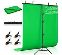 1.5 * 2M Fondo de Fotográfico Verde con Soporte,Sistema de Telón en Forma de T,4 Pinzas de Resorte y Bolso Portátil,para Estudios Fotográficos,Fiestas,Bodas y Decoracionesb