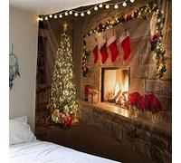 1.5 * 2m Telón De Fondo Fotografía Patrón De Árbol De Navidad Chimenea Backdrop Background Rojo para Navidad Escena Fiesta Christmas Estudio (200x180cm,Figura 2)