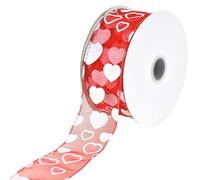 1.5 Flock Heart Organza Wired Edge Ribbon Love Valentine 25 Yard Roll (Red Organza) by Party Spin by Party Spin
