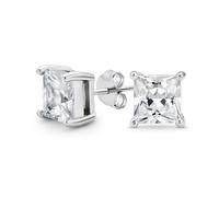 1.5Ct Square Cubic Zirconia Solitaire Brilliant Cut Princess Cz Pendientespara Mujer Chapado En Oro Plata De Ley 7Mm