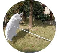 Φ1.5m Small Terrace Detachable Fringed Lace, Polyester Waterproof Sunscreen Outdoor Parasol, for Garden, Courtyard, Cafe, Beach, Red, White, with Stand