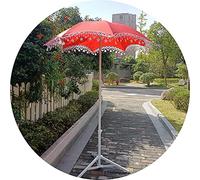 Φ1.5m Small Terrace Detachable Fringed Lace, Polyester Waterproof Sunscreen Outdoor Parasol, for Garden, Courtyard, Cafe, Beach, Red, White, with Stand