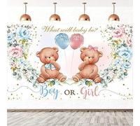 1.5x1.2m Telón de Fondo revelación Sexo Oso Boy or Girl What Will Baby Be Rosa Rubor Azul Floral Fondo Fotografico Fiesta de Revelacion Genero Decoracion de Mesa para Pastel Banner Photo Booth Props