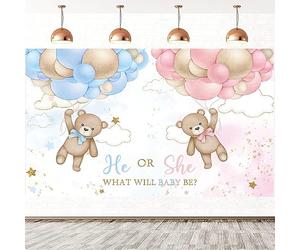 1.5x1.2m Telón de fondo revelación sexo Oso Globos Azul o Rosa He or She What Will Baby Be Fondo Fotográfico Fiesta de Revelación de Sexo Decoración de Mesa para Tarta Pancartas Atrezzo para Fotomatón