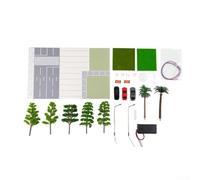 1/64 Diorama City - Kit de estacionamiento con camino de asfalto iluminado y paisaje de árbol para arreglos de vehículos en miniatura