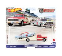 1:64 Equipo Transporte 2er Set 1961 Impala + 1972 Chevy Rampa Camión Hot Wheels