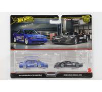 1:64 Hot Wheels Premium '94 Nissan Primera + R390 GT1 Azul + Negro Mate Coche