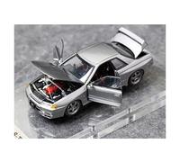 1:64 Nissan GT-R R32 S-Tune Skyline Modelo De Coche De Aleación con Apertura Completa Y Soporte De Exhibición Miniatura De Colección(Silver)
