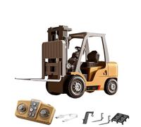1/64 Scale Alloy RC Forklift Truck, 2.4G Mini Construction Truck with Remote Controller, Cargo Hook, Forks and Pallet, 10KM/H with Two-Speed Gears for Adults Kids (1 Pcs)
