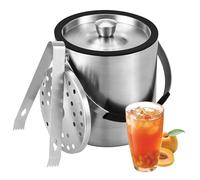 1.6litros Cubitera de acero inoxidable de con clips y colador para guardar cubitos de hielo y bebidas refrescantes, perfecta para cócteles, champán, fiestas y bebidas de cerveza frías.