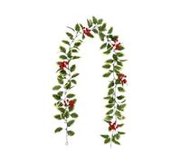 1.7m Artificial Plants Christmas Holly Berry Vines Fake Green Leaves Hanging Garlands - 2 pcs Christmas Artificial Vine Garland, Faux Red Berries Wreath for Christmass Party Home Decor White Green
