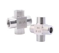 1/8" 1/4" 3/8" 1/2" 3/4" 1" BSP NPT M14 M20 Female Male Cross 4 Ways Splitter Block 304 Stainless Pipe Fitting Connector(BSPT Male,1")