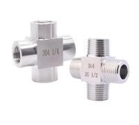 1/8" 1/4" 3/8" 1/2" 3/4" 1" bspt NPT M14 M20 Female Male Cross 4 Ways Splitter Block 304 Stainless Pipe Fitting Connector(NPT Female,3/8")
