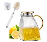 1,8 L/63 oz Jarra para Agua Cristal Borosilicato Alto, Jarra de Agua de Vidrio con Tapa y Asa, Jarra de Cristal para Té Helado, Jarra para Bebidas Frías/Calientes, JArra de AGua para Puerta Nevera (B)