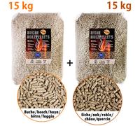 (1,87€/1kg) Pellets Madera Roble Haya 15 kg cada uno Grill Ahumador Horno Pizza
