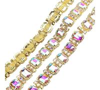 1.8cm Rectangle Glass Rhinestone Flower Chain DIY Wedding Dress Belt Diamond Strip Decorative Crystal Trim Clothing Accessories(Gold,50cm)