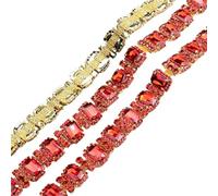 1.8cm Rectangle Glass Rhinestone Flower Chain DIY Wedding Dress Belt Diamond Strip Decorative Crystal Trim Clothing Accessories(Red gold,50cm)