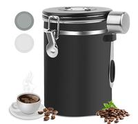 1.8L Bote Hermetico para Café,Bote de Café de Acero Inoxidable,Contenedor de Café de Acero Inoxidable,Caja de Almacenamiento de Alimentos,con Válvula de CO2 y Cuchara,para Cafe Grano o Cafe Molido