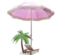 1.8m/5.9ft Garden Patio Pink with Tassel Sunshade Parasol, Umbrella Can Be Tilted Shade - UV Resistant, for Outdoor Beach Terrace Camping Pool