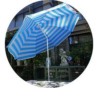 Φ1.8m Household Large Beach Blue Striped Decorative Parasol, Can Tilt Sun Leisure Umbrella, Balcony, Swimming Pool, Garden, with Stand