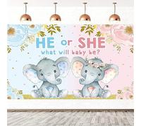 1.8x1.2m Telón de Fondo revelación Sexo Azul o Rosa Elefante Flor He or She What Will Baby Be Fondo Fotográfico Fiesta de Revelación de Sexo Tarta Decoración de Mesa Pancartas Photo Booth Atrezzo