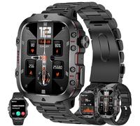 1,96" AMOLED Reloj Inteligente Hombre con Llamadas y Whatsapp, Smartwatch Militar con 123 Modos Deportivos/Ritmo Cardíaco/SpO2/Sueño, 3ATM Impermeable Reloj Smartwatch Hombre para Android iOS (Negro)