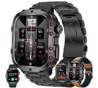 1,96" AMOLED Reloj Inteligente Hombre con Llamadas y Whatsapp, Smartwatch Militar con 123 Modos Deportivos/Ritmo Cardíaco/SpO2/Sueño, 3ATM Impermeable Reloj Smartwatch Hombre para Android iOS (Marrón)