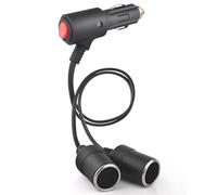 1 a 2 Cable de Extensión para Mechero de Coche, Doble Encendedor de Cigarillo con Interruptor, 18AWG/15A Mechero de Coche con Fusible, 12V/24V Enchufe Adaptador de Conector para Coche, Barco (30cm)