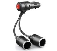 1 a 2 Cable de Extensión para Mechero de Coche, Doble Encendedor de Cigarillo con Interruptor, 18AWG/15A Mechero de Coche con Fusible, 12V/24V Enchufe Adaptador de Conector para Coche, Barco (15cm)