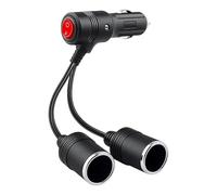 1 a 2 Cable Extensión Mechero Coche, Alargador Mechero con Interruptor 12V/24V 15A, Doble Divisor Encendedor 2 vías Cigarrillos con Fusible 18AWG para Coche, Camión, Barco (Negro 15cm)