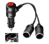 1 a 2 Cable Extensión Mechero de Coche 12V 24V con Interruptor y Fusible 15A, Doble Encendedor de Cigarillos Coche Adaptador de Conector, Moto Barco 18AWG Enchufe Divisor para Dispositivos Múltiples