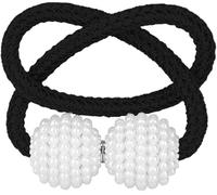 1 alzapaños magnéticos para cortinas, pinzas de cuerda para trenzar, clips magnéticos decorativos con perla para cortinas, decoración para ventanas (negro)