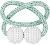 1 alzapaños magnéticos para cortinas, pinzas de cuerda para trenzar, clips magnéticos decorativos con perla para cortinas, decoración para ventanas (verde agua)