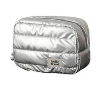 1. Amplia bolsa de viaje para cosméticos para mujer, organizador de artículos de tocador de poliéster con múltiples compartimentos, bolsa de maquillaje de uso diario, Tres dimensiones plateadas, Talla