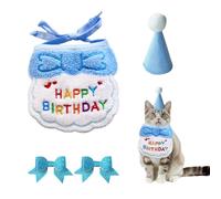 1 babero, 1 gorro de cumpleaños, 2 horquillas con lazo, gorro de cumpleaños para cachorros y gatitos, bufanda, juego de accesorios de cumpleaños para mascotas, disfraz de gato (azul)