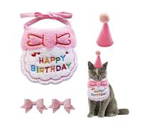 1 babero, 1 gorro de cumpleaños, 2 horquillas con lazo, gorro de cumpleaños para cachorros y gatitos, bufanda, juego de accesorios de cumpleaños para mascotas, disfraz de gato (rosa)