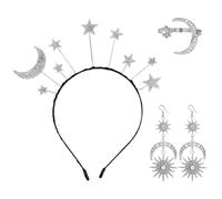 1 Banda De Estrella Y Lunar, 1 Par De Aretes Coles, 1 Anillo, Accesorios De Moda, Joyas De Plata De Mujer, Accesorios Para Ropa De Fiesta.