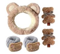 1 Banda Para El Cabello De Oso, 2 Pulseras Para Lavar La Cara Y 2 Horquillas Para El Cabello De Oso, Bandas Para El Cabello De Belleza Y Cuidado De La Piel