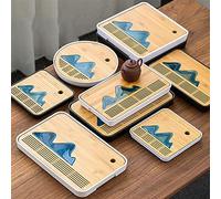 1 bandeja de té de bambú natural para almacenamiento de agua, juego de té chino Kung-Fu para fotos de paisaje. Tablero tradicional de bambú Pu'er, juego de té de viaje para amantes del té (4)