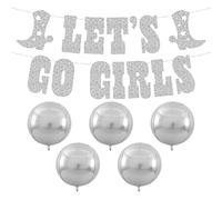 1 Bandera Con Letras Plateadas, 5 Globos De Aluminio, Pancarta Let'S Go Girls, Bandera Con Purpurina, Decoración Para Despedida De Soltera, Colgante De Vaquera