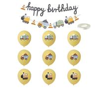 1 Bandera de cumpleaños para vehículo de construcción, 9 Globos con 1 Rollo de Cinta, decoración para cumpleaños Infantiles, decoración de Coche, Pancarta de Fondo de cumpleaños